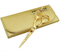 Golden Hair Scissors for all Hair Types, with Presentation Case. Suitable for Hairdressers, Barbers, Professionals and for Personal Use