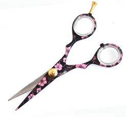 Pink Flowers Hair Scissors for all Hair Types, with Presentation Case